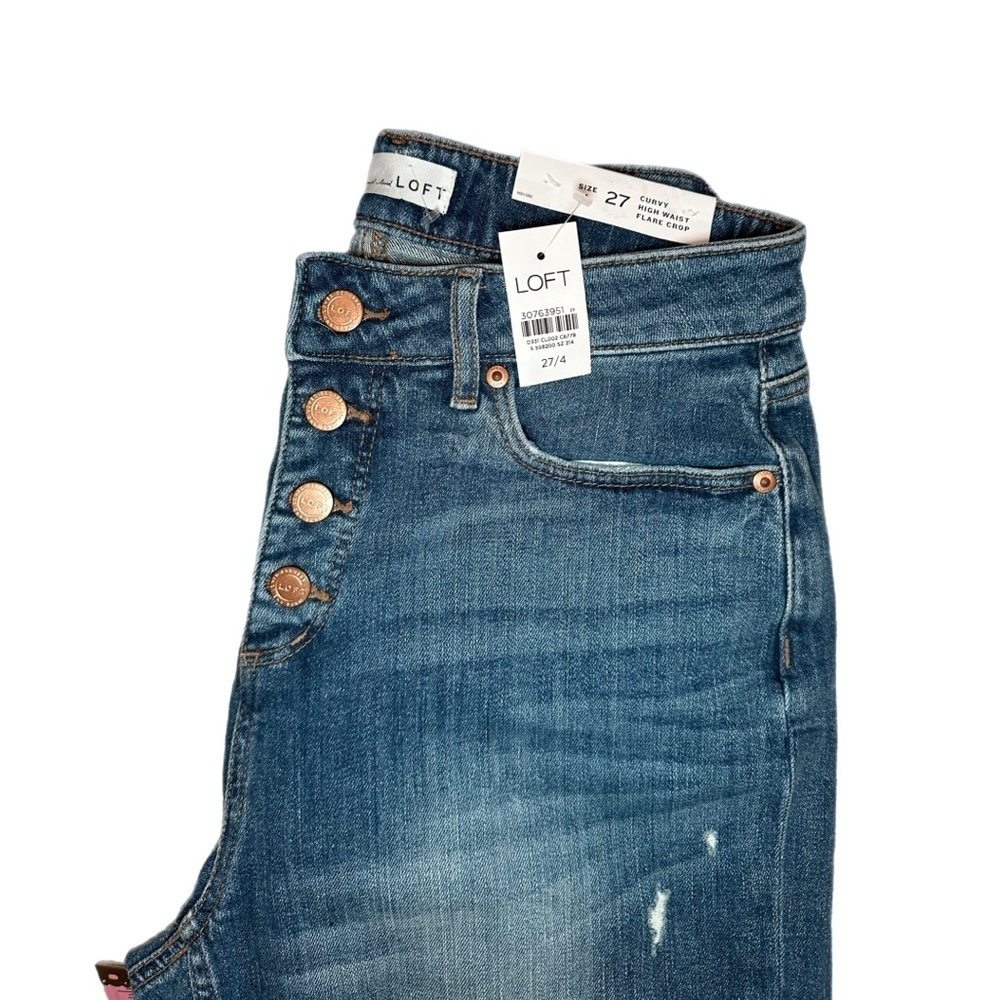 Curvy Destructed Hem High Rise Kick Crop Jeans - Picture 4 of 8